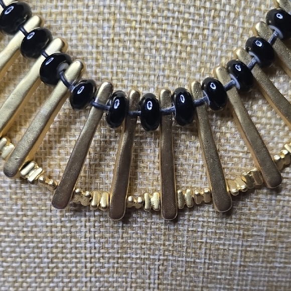 Chico's 3 Strand Gold Tone and Black Beaded Statement Necklace - Picture 7 of 8